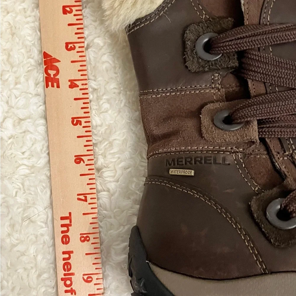 Merrell Nikita Winter Boots Brown Leather Primaloft Waterproof Hiking Size 6 - Picture 5 of 11